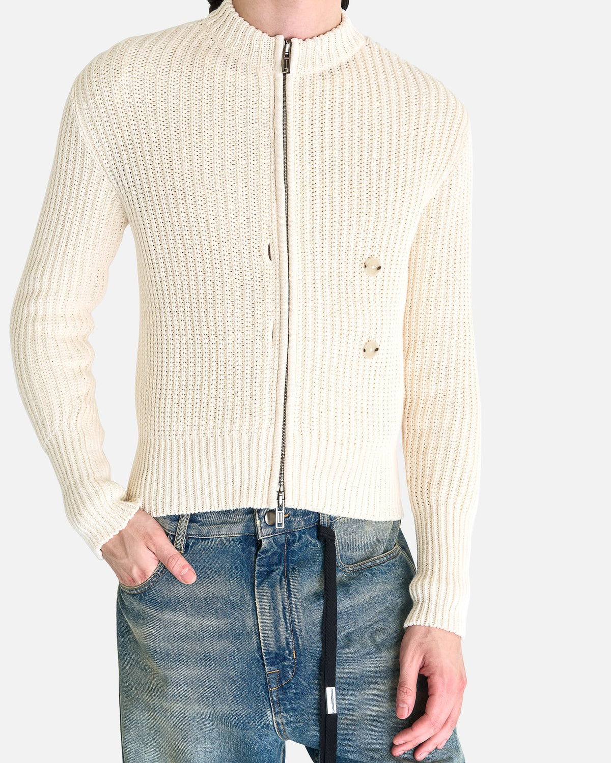 Ann Demeulemeester Men's Knitwear S Ismeal Zipped Bomber in Natural White