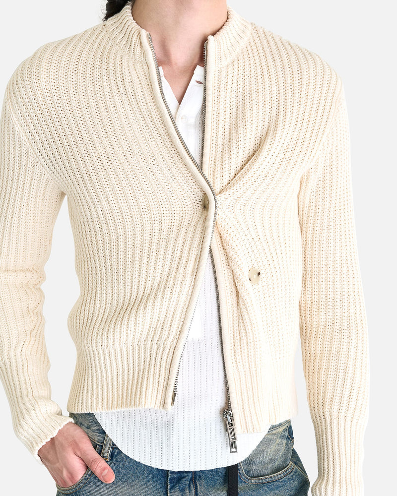 Ann Demeulemeester Men's Knitwear S Ismeal Zipped Bomber in Natural White