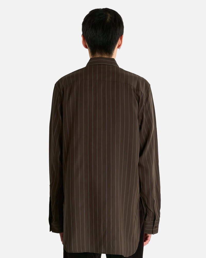 Omar Afridi オマールアフリディ イギリス製 KAKISHIBU STRIPES LINEN ATELIER SHIRTS 柿渋染めストライプ リネンラウンドカラーロングシャツ S Brown 長袖 アトリエ トップス【新古品】【中古】【Omar Afridi】 Ives Shirt in Brown Stripe – SVRN