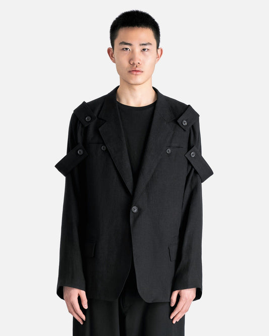 Yohji Yamamoto Pour Homme Men's Jackets J-Single Button Shoulder Epaulet Jacket in Black