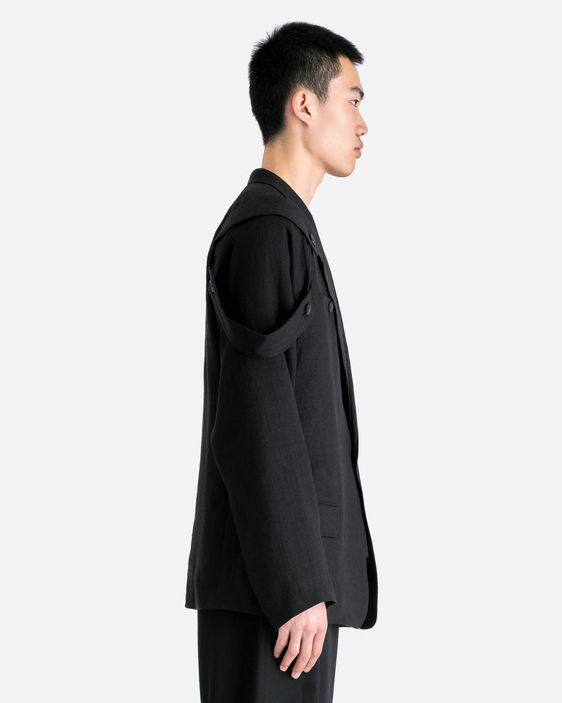 Yohji Yamamoto Pour Homme Men's Jackets J-Single Button Shoulder Epaulet Jacket in Black