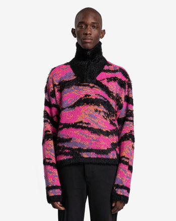 ERL Men Sweaters Jacquard Knit Tiger Sweater in Pink Rave Camo
