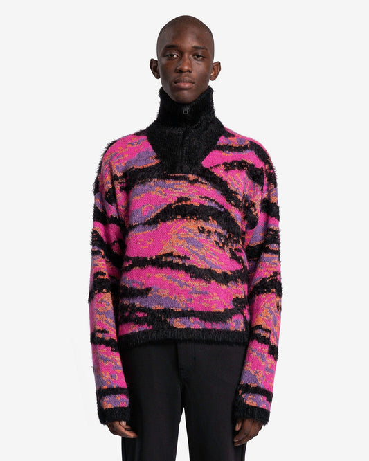 ERL Men Sweaters Jacquard Knit Tiger Sweater in Pink Rave Camo