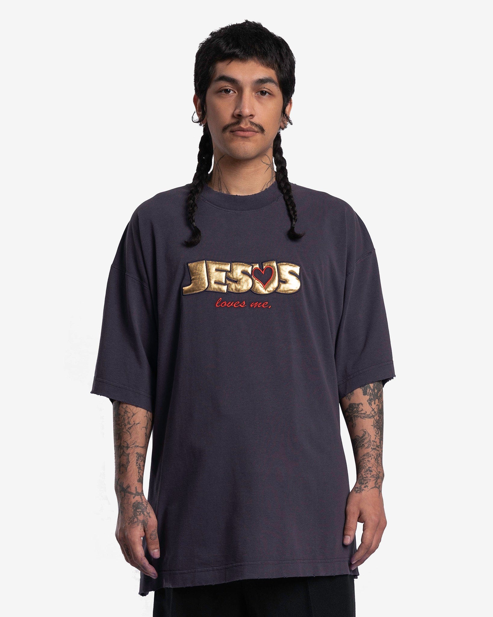 VETEMENTS Men's T-Shirts Jesus Loves You T-Shirt in Faded Navy