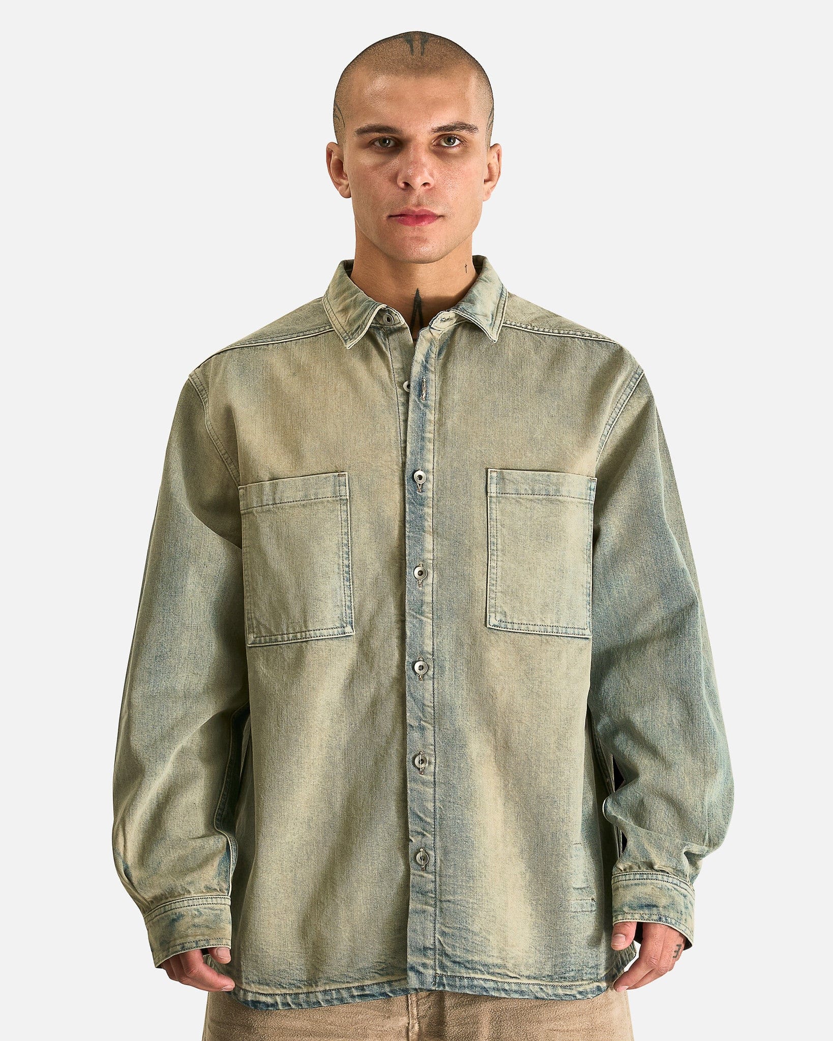 Rick Owens DRKSHDW Men's Shirts Jumbo Outershirt in Mineral Pearl