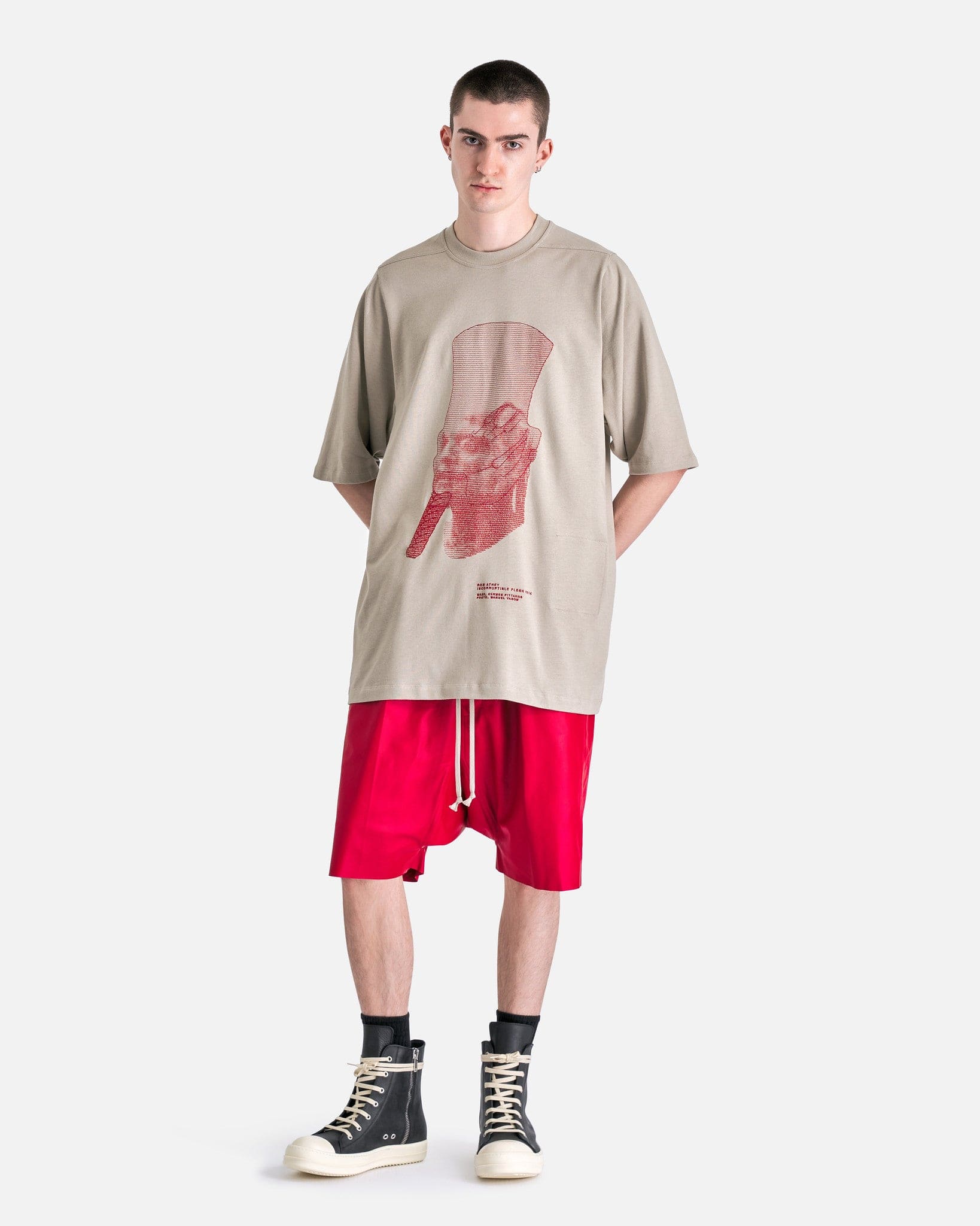 Rick Owens Men's T-Shirts Jumbo Short Sleeve T-Shirt in Pearl/Cardinal Red