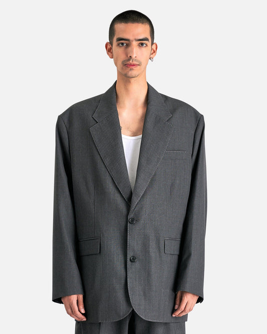 Acne Studios Men's Jackets Juyliano Dry Pinstripe Suiting Jacket in Anthracite Grey