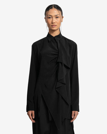 Y's by Yohji Yamamoto Women Tops KA-Front Gathered Blouse in Black
