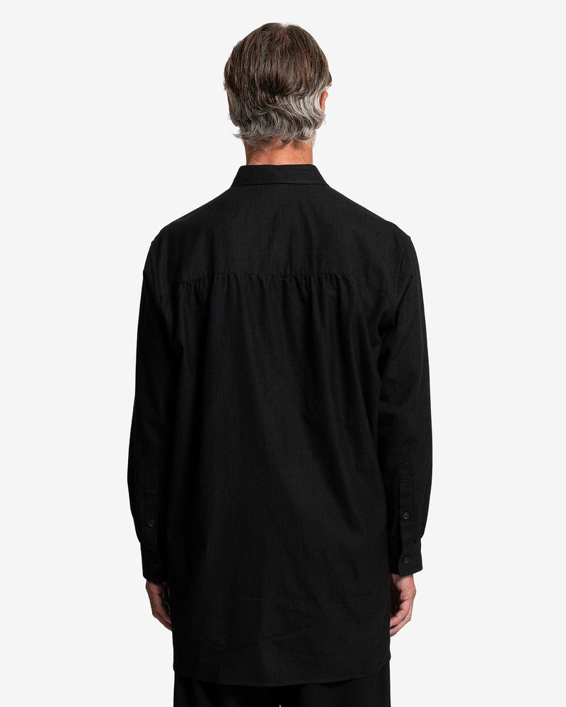 Yohji Yamamoto Pour Homme Men's Shirts Khadi Cotton Shirt with Left Flap in Black