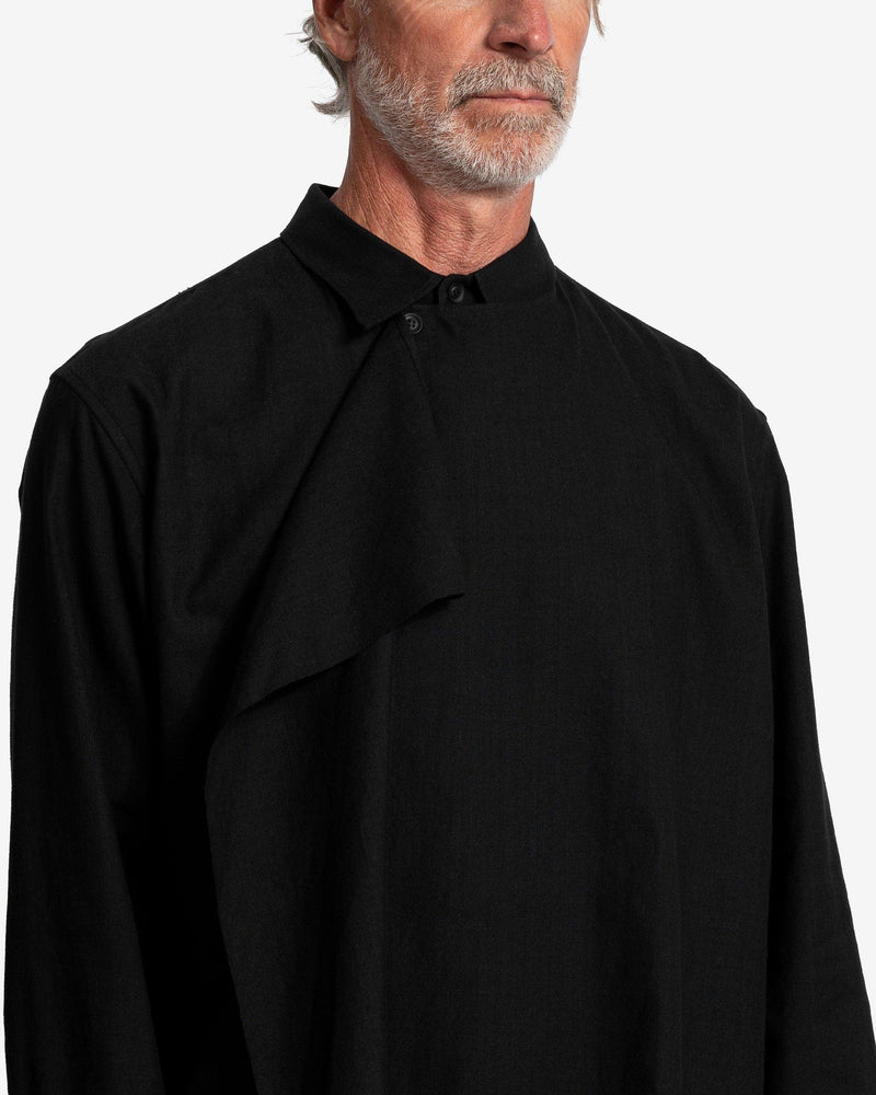 Yohji Yamamoto Pour Homme Men's Shirts Khadi Cotton Shirt with Left Flap in Black