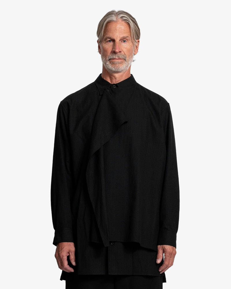 Yohji Yamamoto Pour Homme Men's Shirts Khadi Cotton Shirt with Left Flap in Black