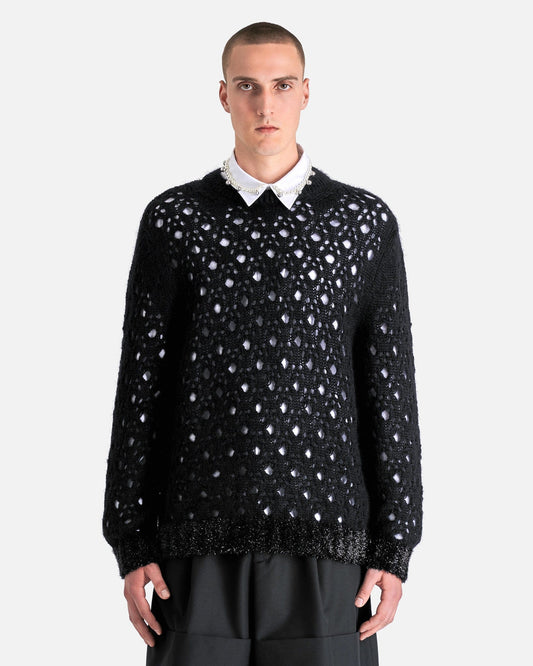 Simone Rocha Men's Sweater Knit Jumper with Tinsel Trim in Light Grey
