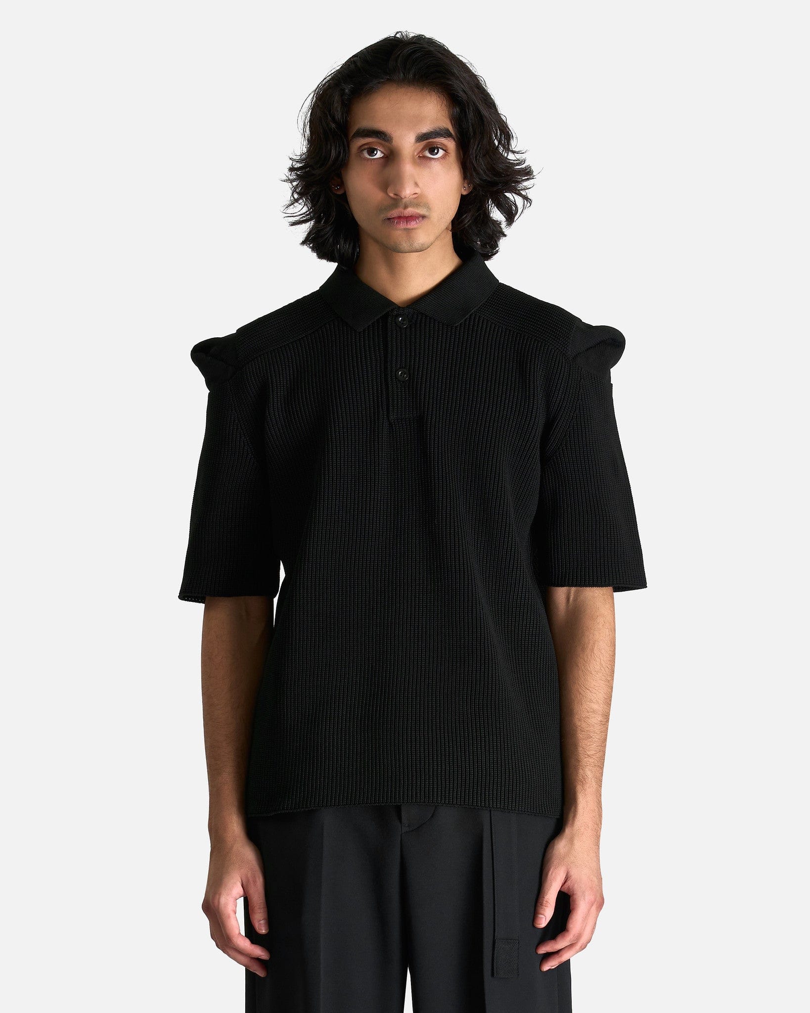 Sacai Men's Shirts Knit Polo Shirt in Black