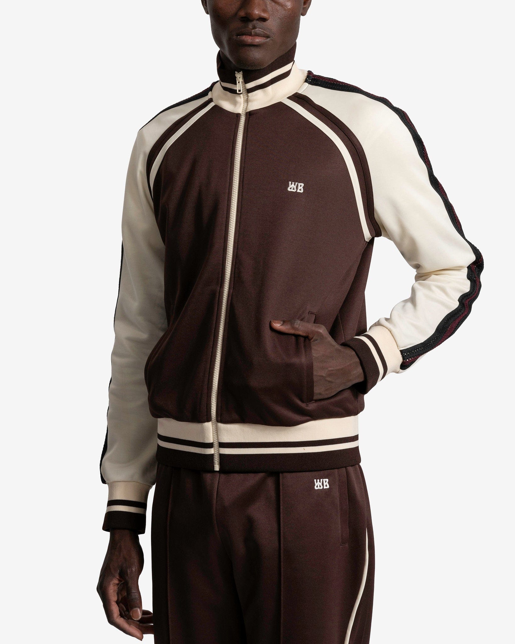 Wales Bonner Men's Jackets Kola Tracktop in Brown/Ivory