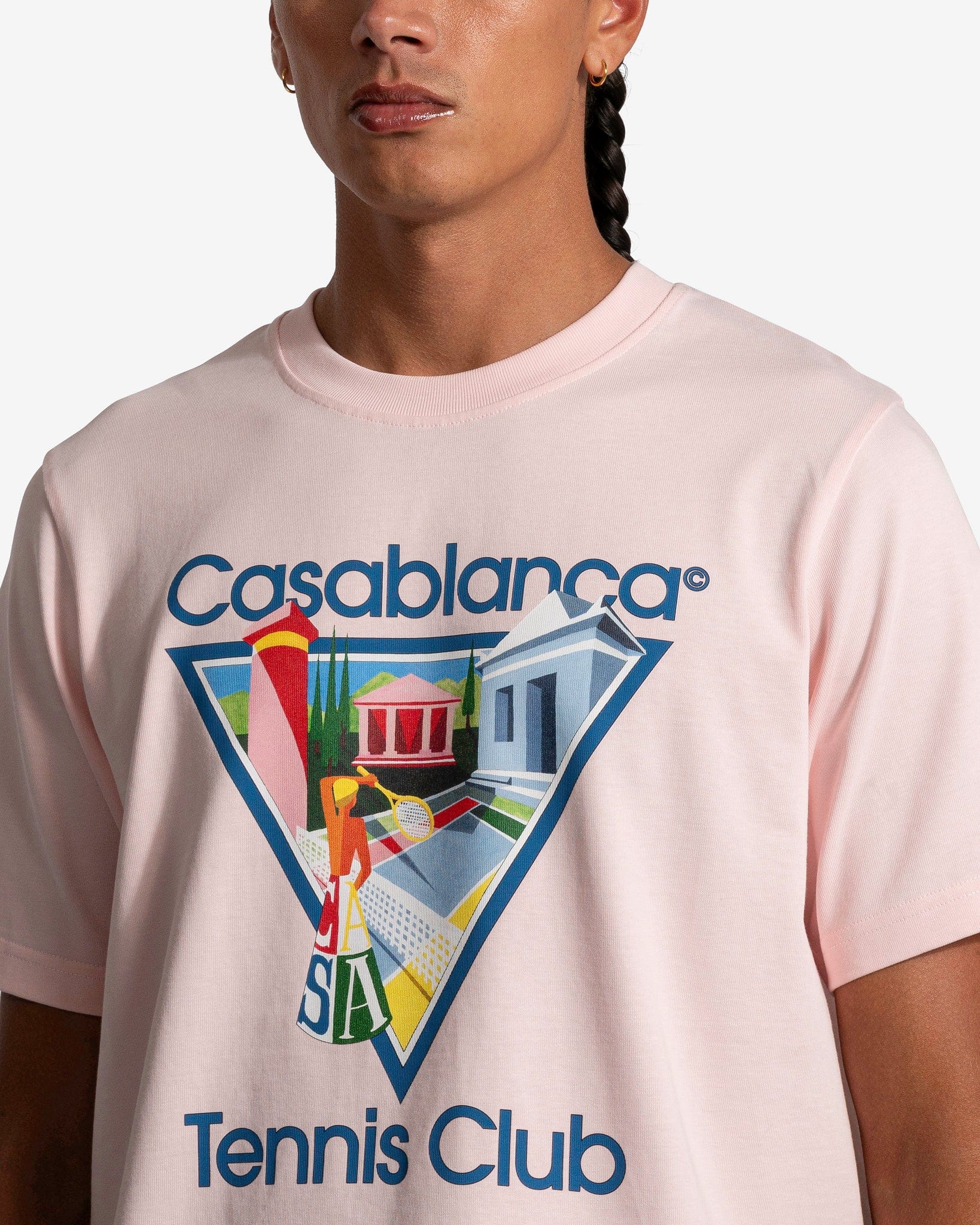 Casablanca Men's T-Shirts La Joueuse Printed T-Shirt in Pale Pink