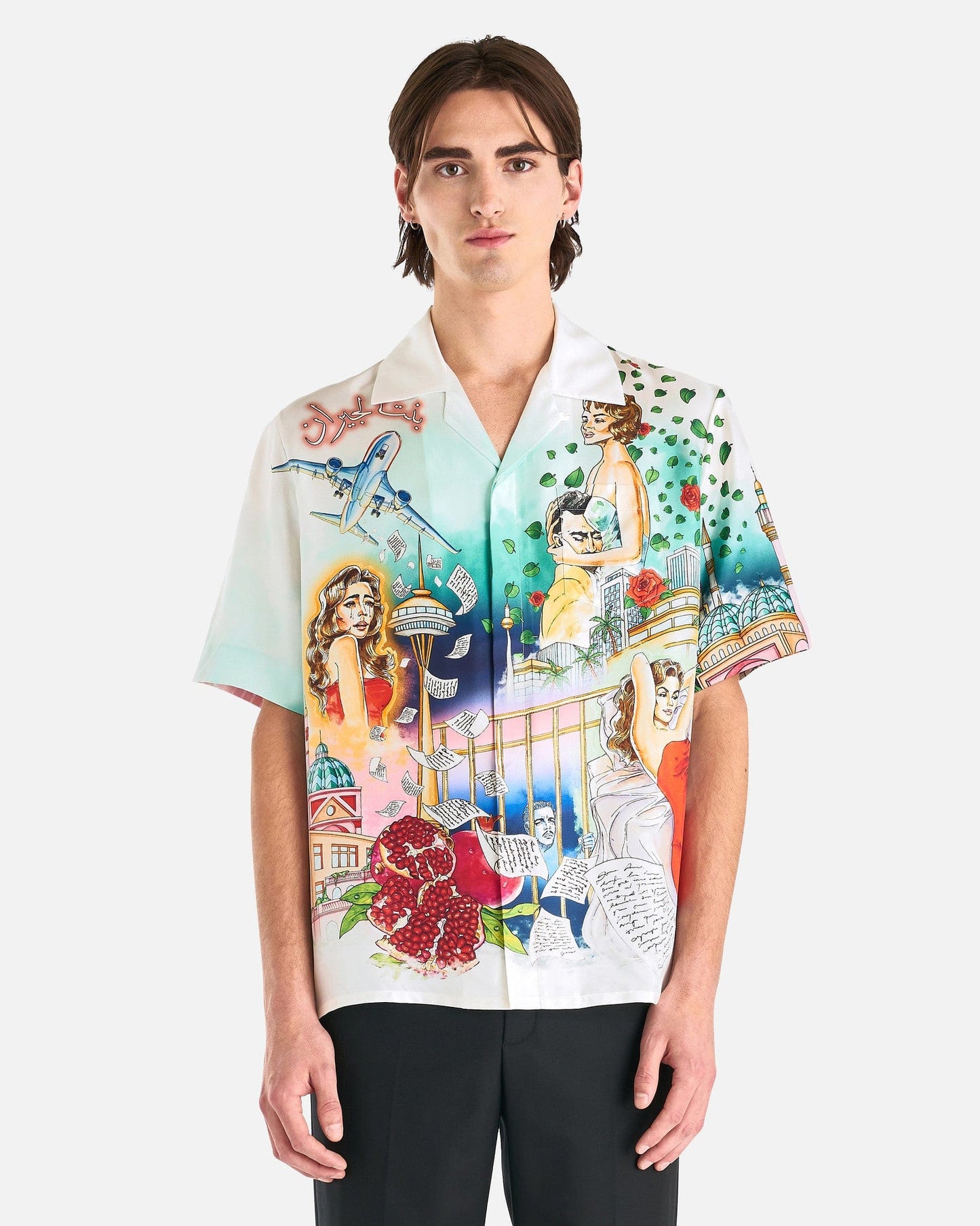Casablanca Men's Shirts La Liaison Cuban Collar Short Sleeve Shirt in Multi