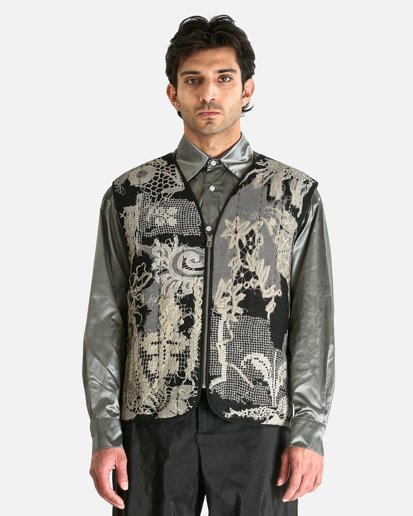 AUBERO Men's Tops M Lace Preservation Vest in Black/Ivory