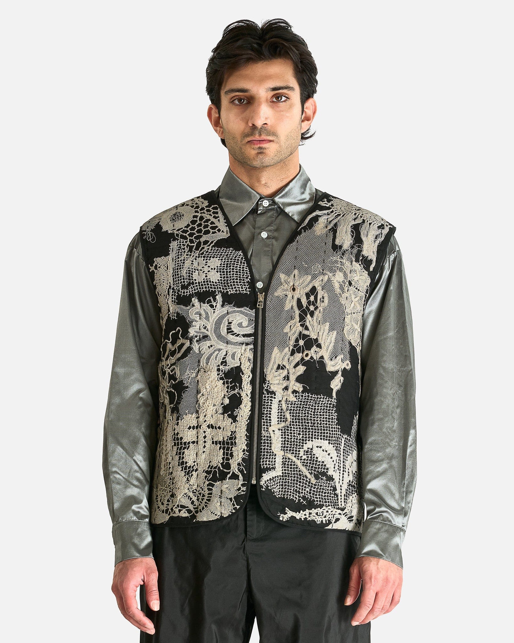 AUBERO Men's Tops M Lace Preservation Vest in Black/Ivory