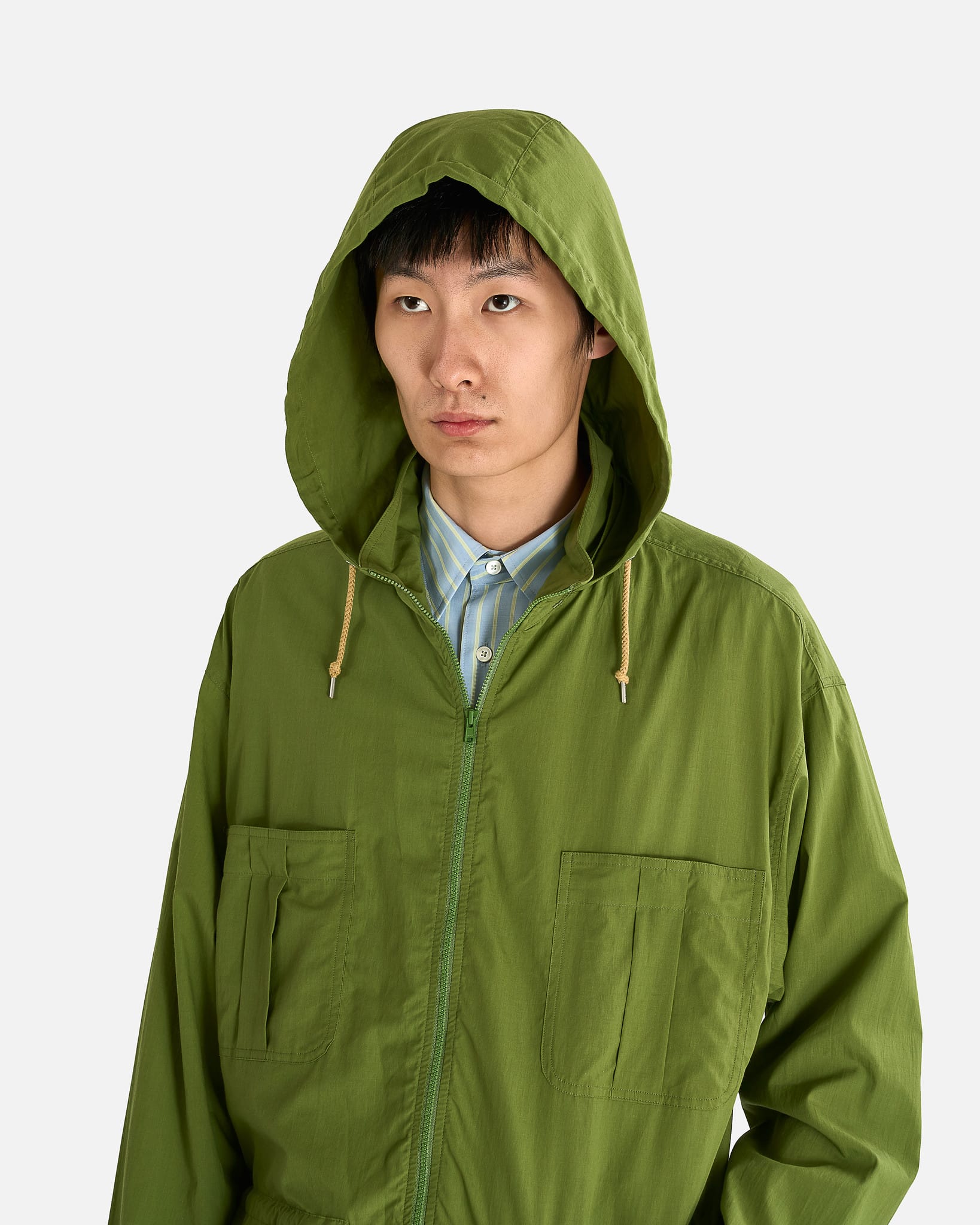 Auralee Men's Jackets Lawn Hooded Blouson in Dusty Green