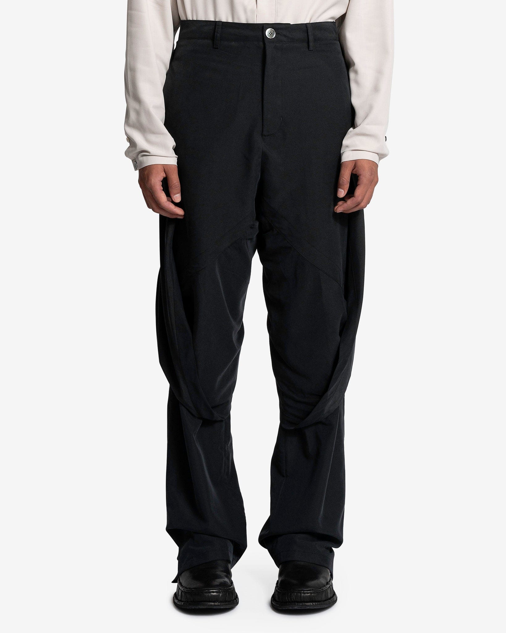 JiyongKim Men's Pants Layered Draped Trousers in Black