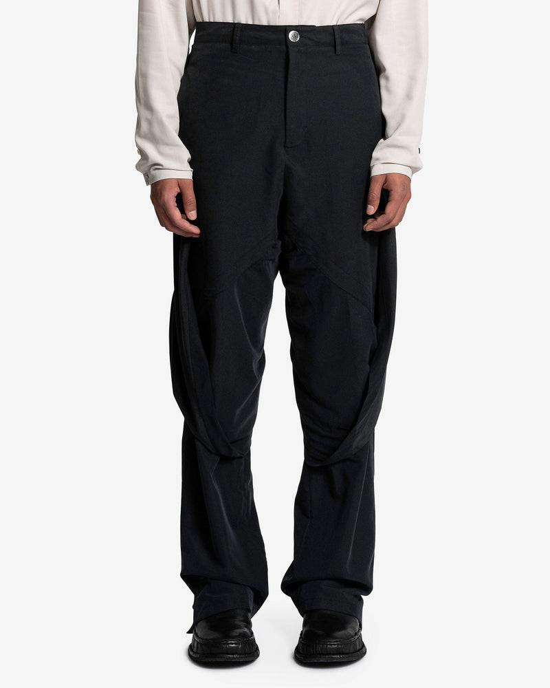 JiyongKim Men's Pants Layered Draped Trousers in Black