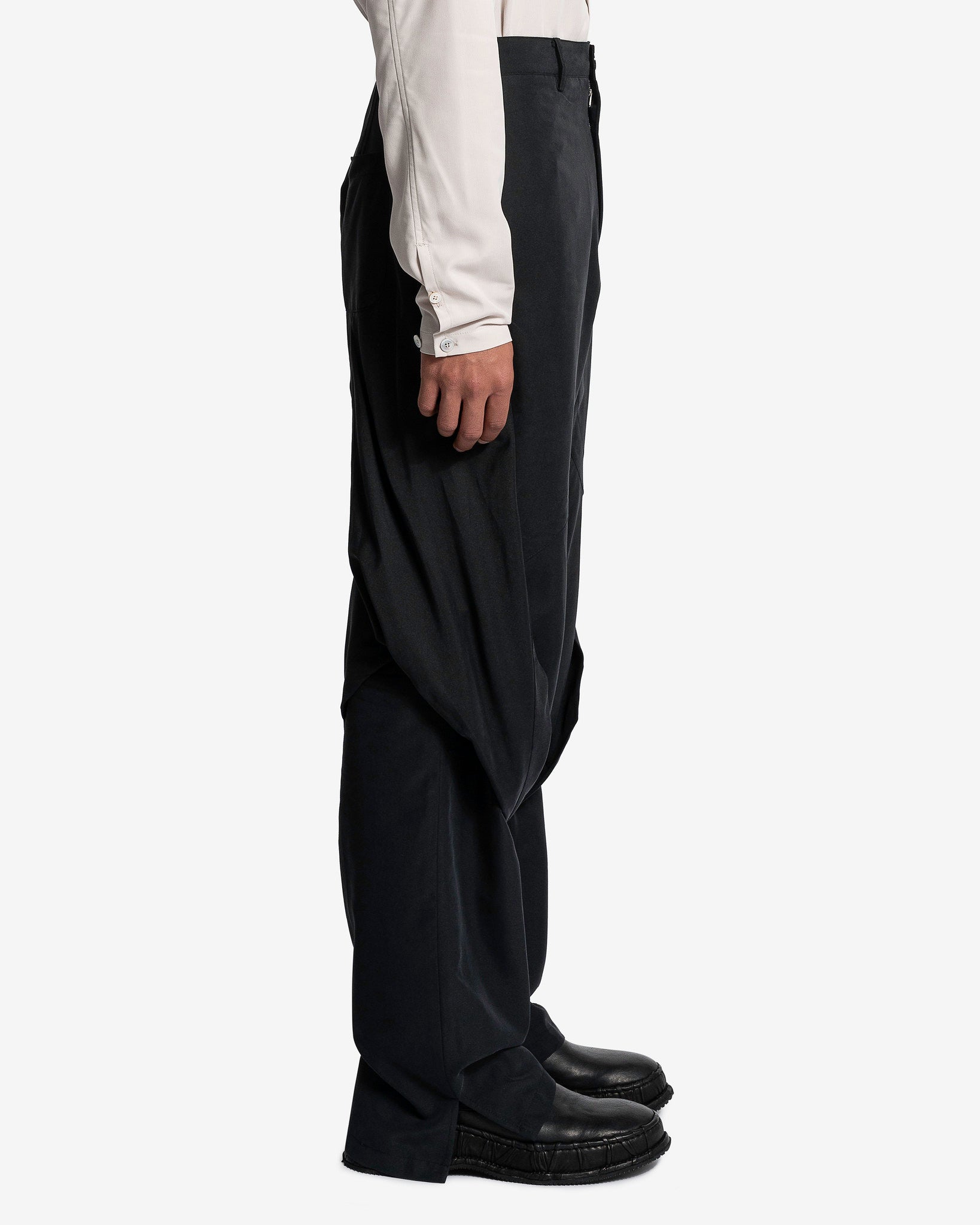 JiyongKim Men's Pants Layered Draped Trousers in Black