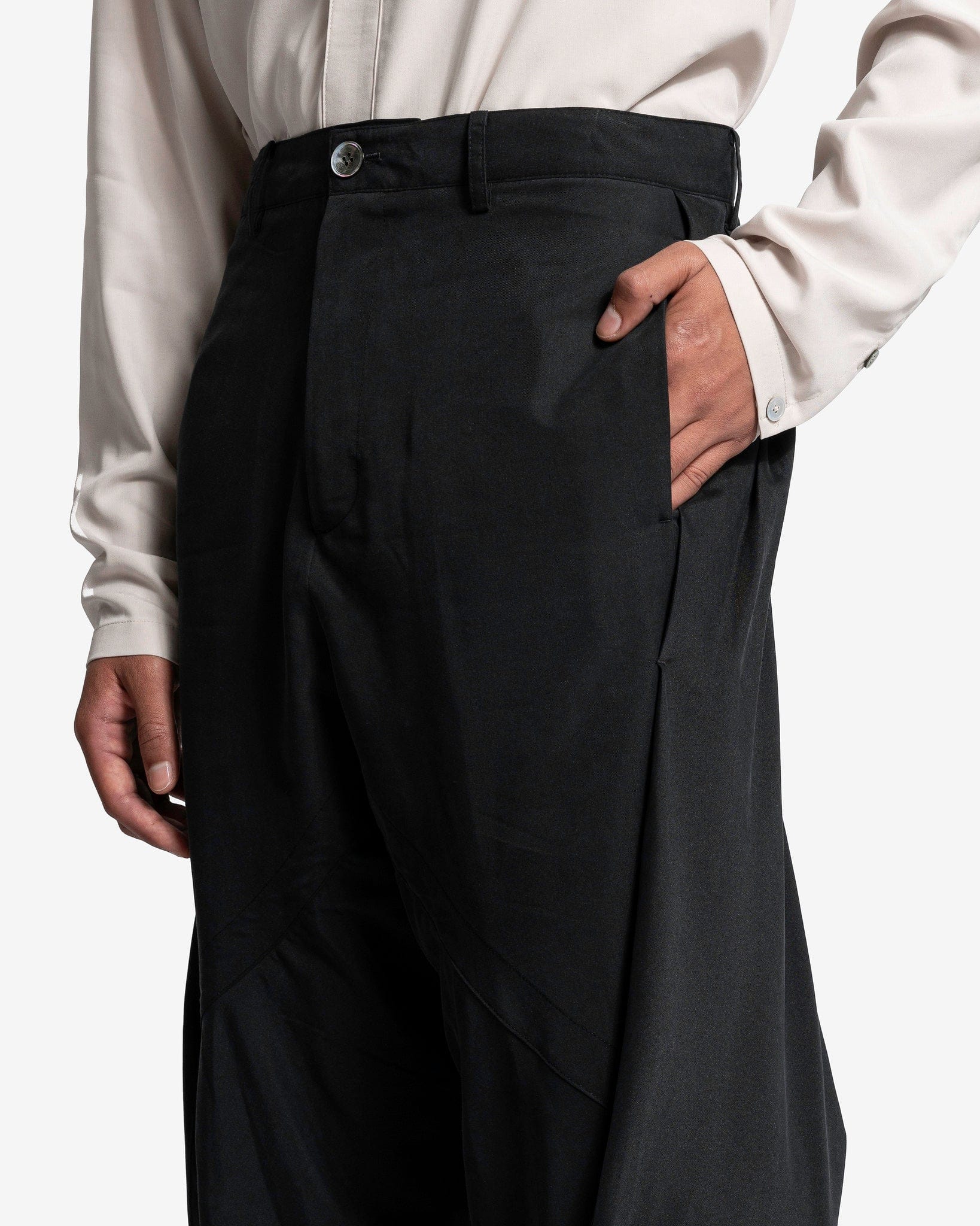 JiyongKim Men's Pants Layered Draped Trousers in Black