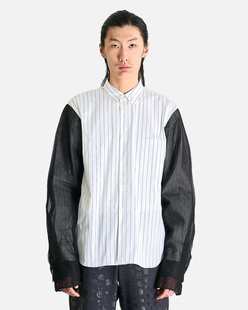 Layered Striped Long Sleeve Button Up in White/Black SVRN Layered Striped Long Sleeve Button Up in White/Black SVRN