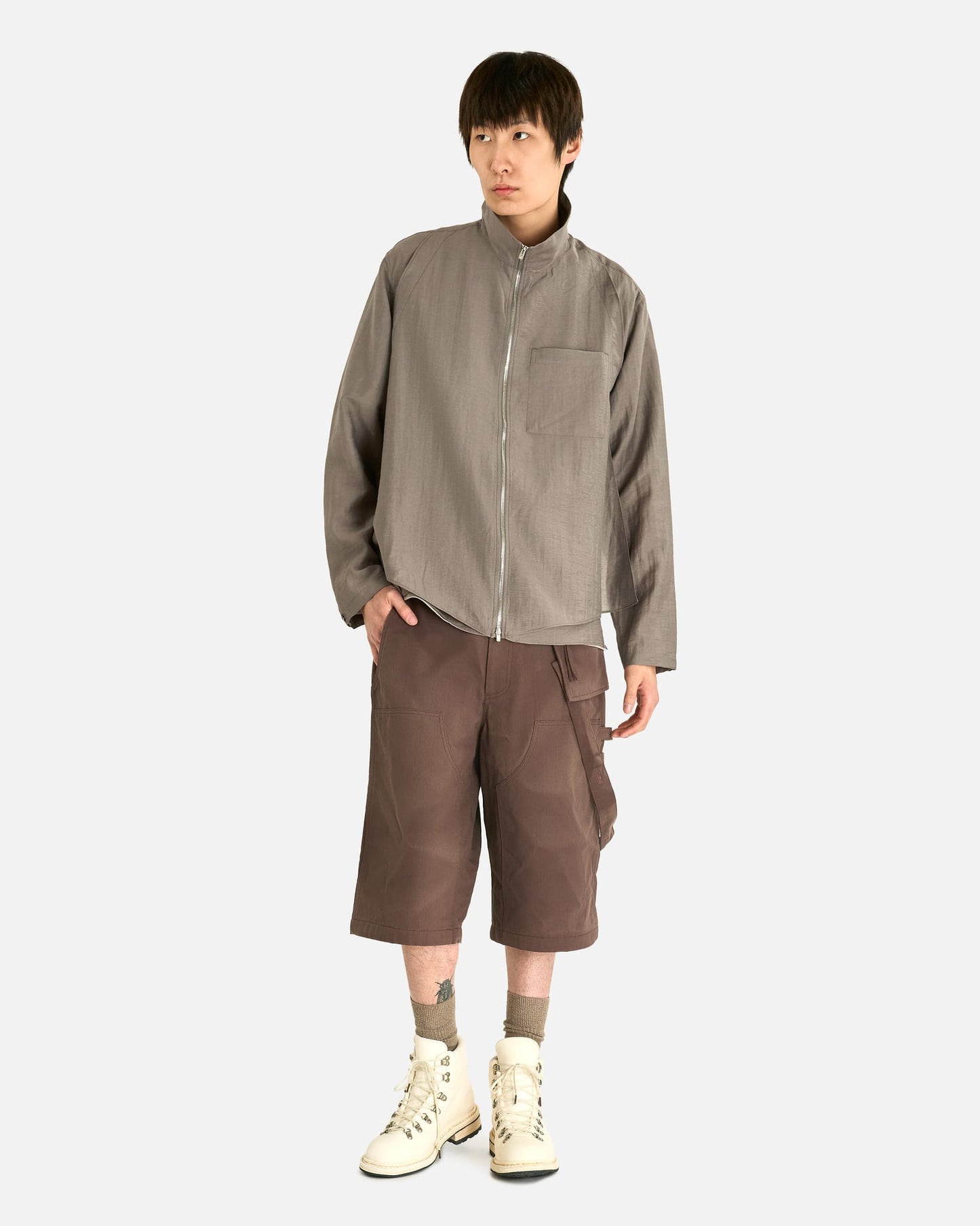 JiyongKim Men's Shirts Layered Zip-Up Shirt in Grey