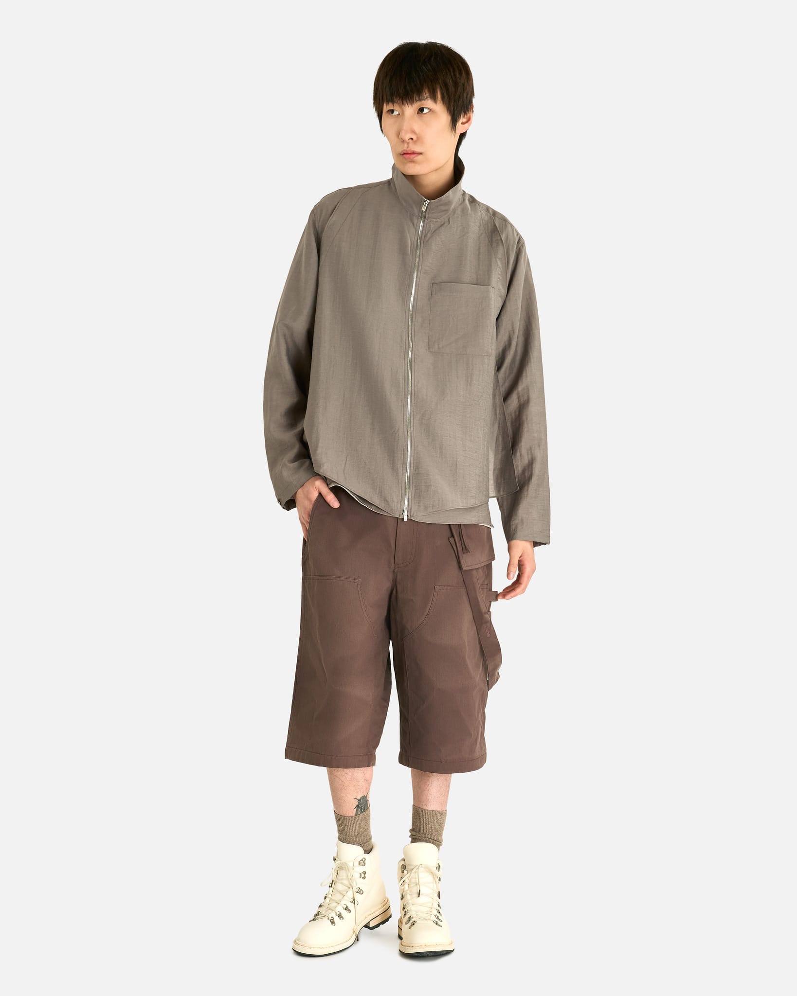 JiyongKim Men's Shirts Layered Zip-Up Shirt in Grey