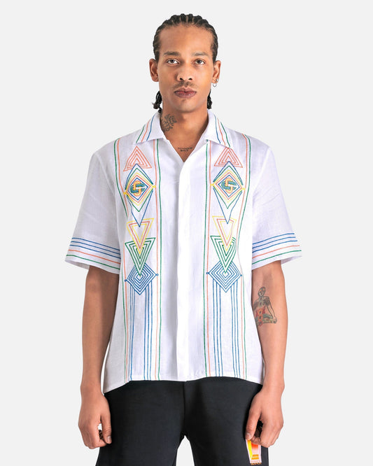 Casablanca Men's Shirts Le Fil de La Musique Chainstitch Embroidered Linen Shirt in White
