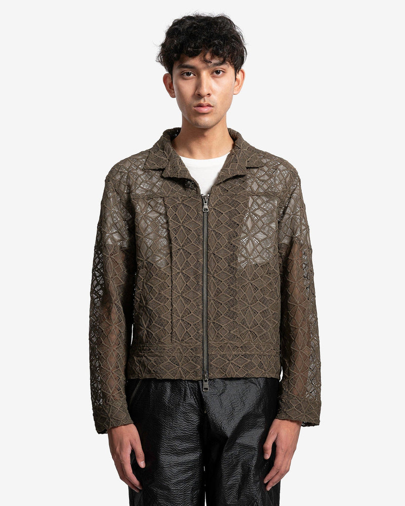 Andersson Bell Men's Jackets Leaf Embroidery Zip-Up Jacket in Khaki