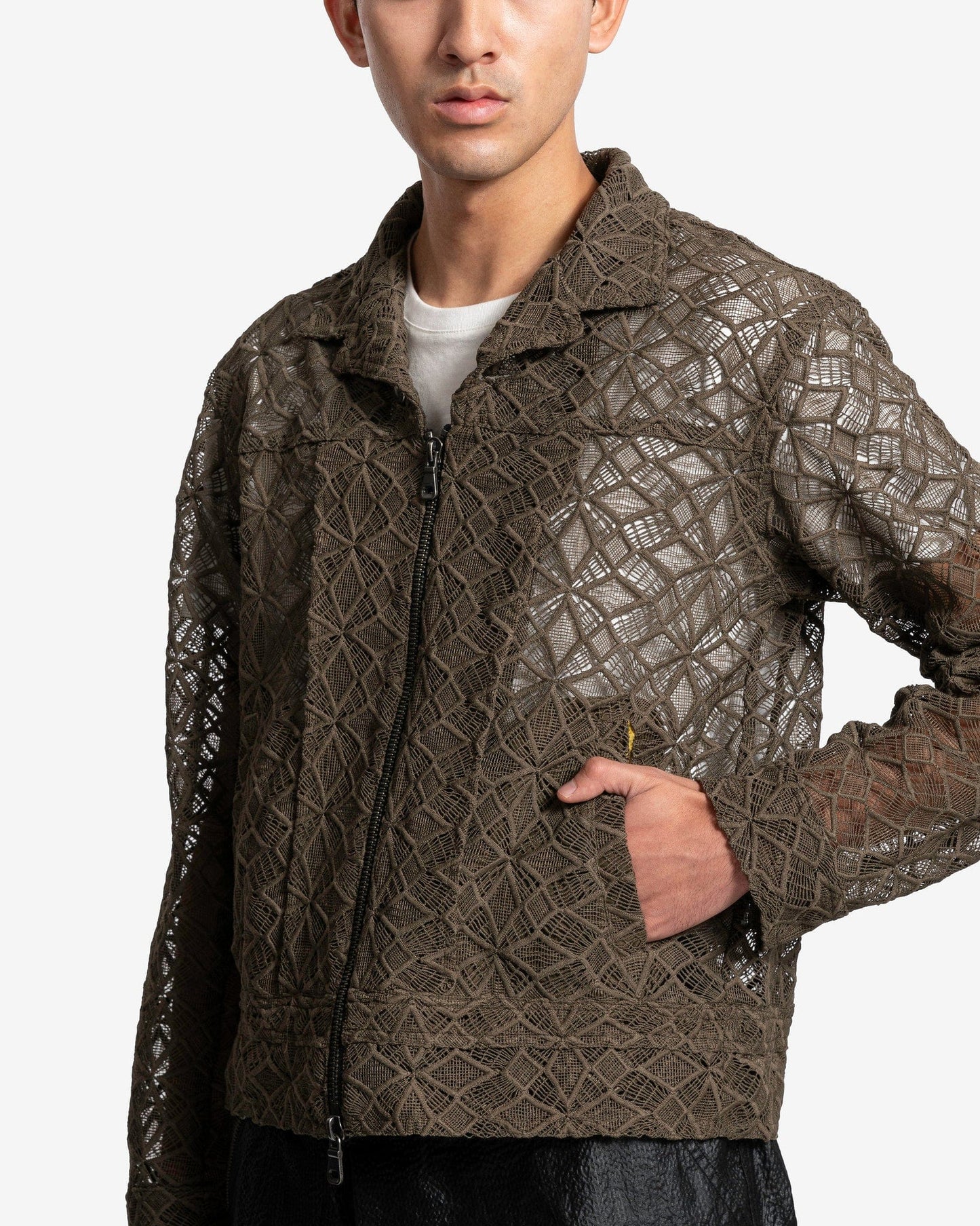 Andersson Bell Men's Jackets Leaf Embroidery Zip-Up Jacket in Khaki