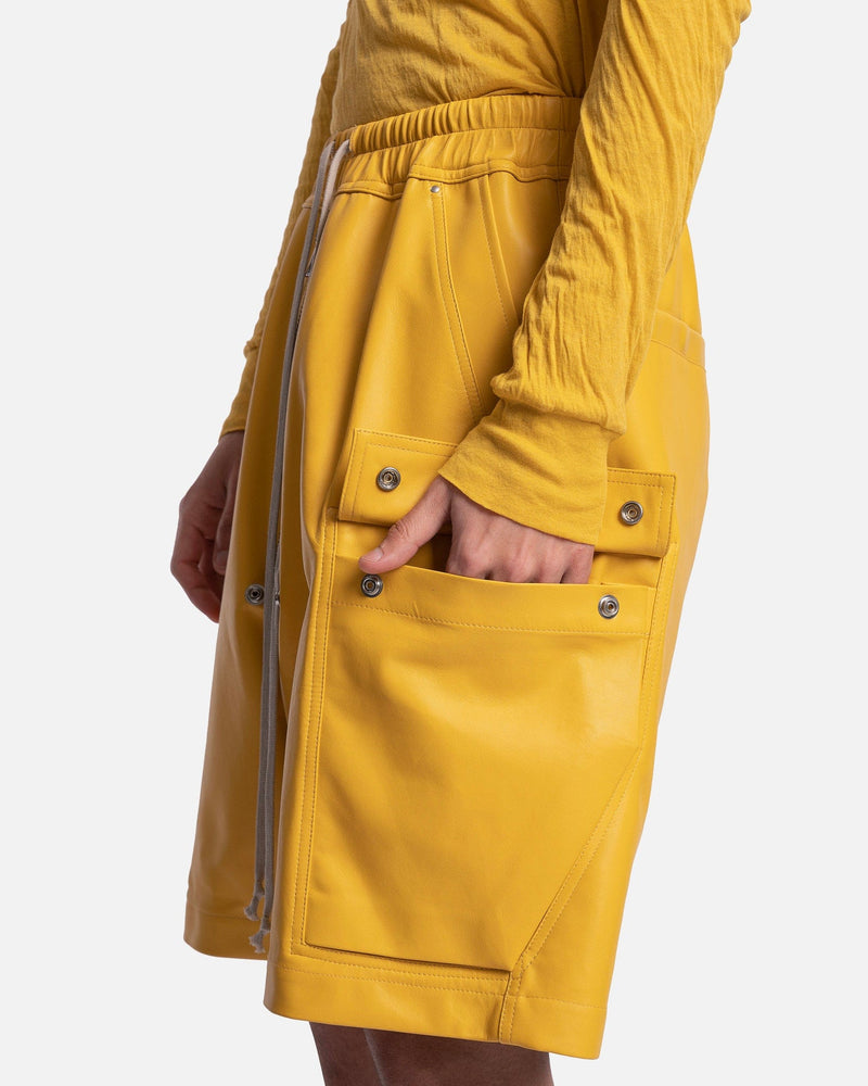 Rick Owens Men's Shorts Leather Cargobela Shorts in Lemon