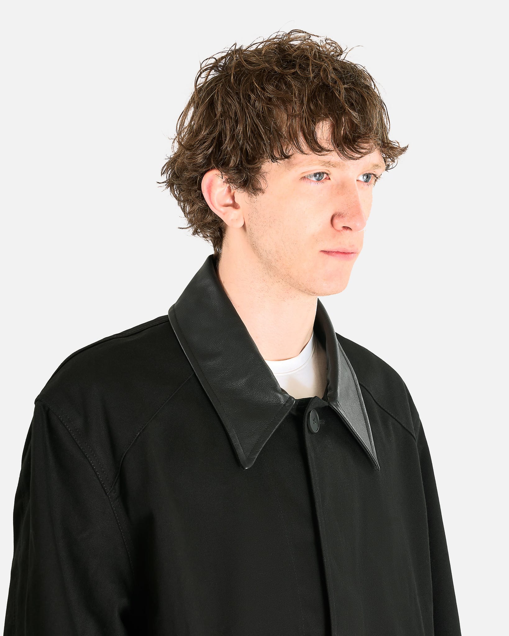 Studio Nicholson Men's Jackets Leather Collar Barn Jacket in Black