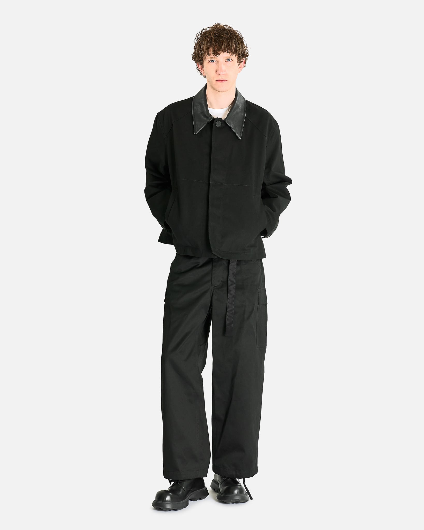 Studio Nicholson Men's Jackets Leather Collar Barn Jacket in Black