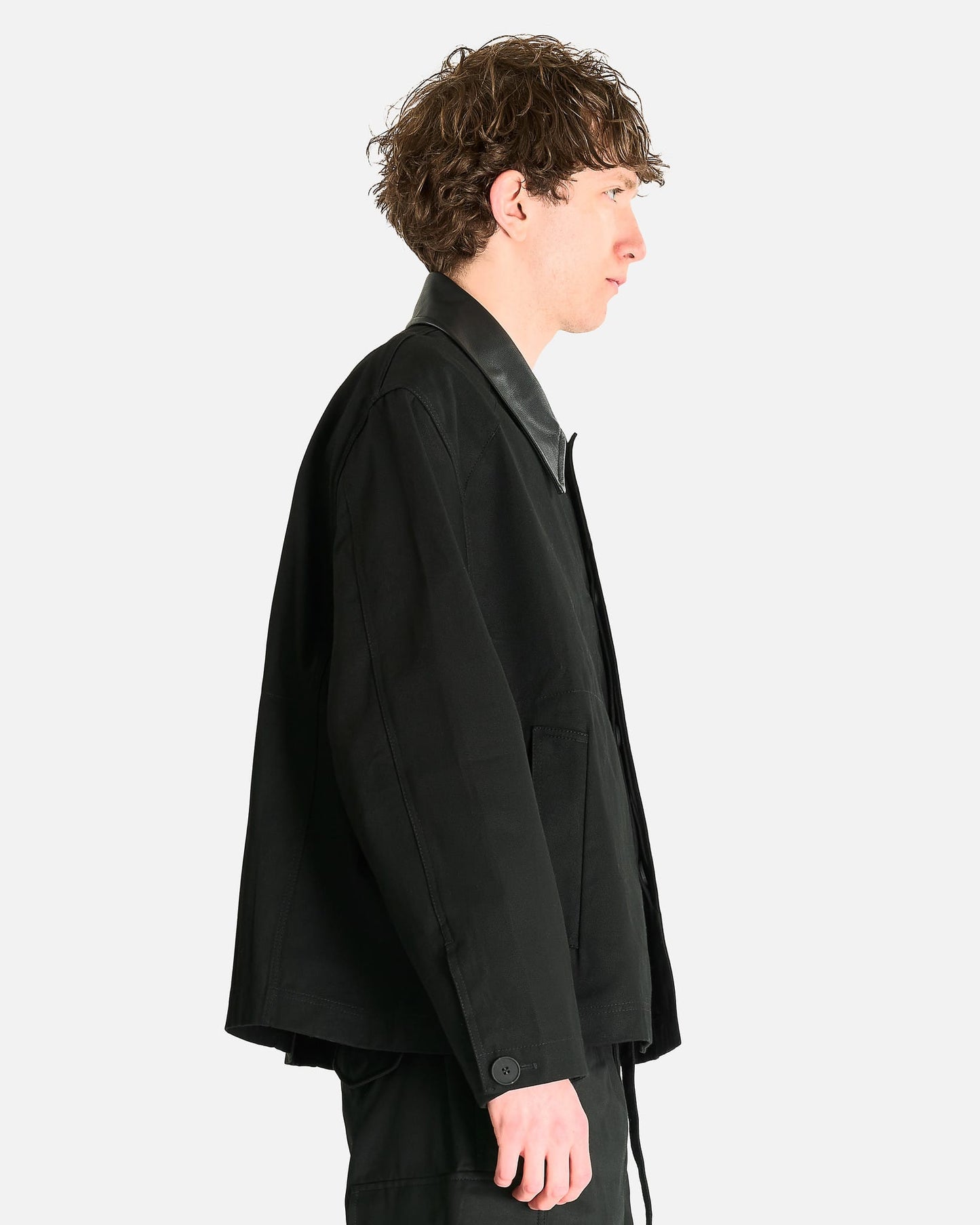 Studio Nicholson Men's Jackets Leather Collar Barn Jacket in Black