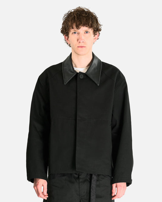 Studio Nicholson Men's Jackets Leather Collar Barn Jacket in Black