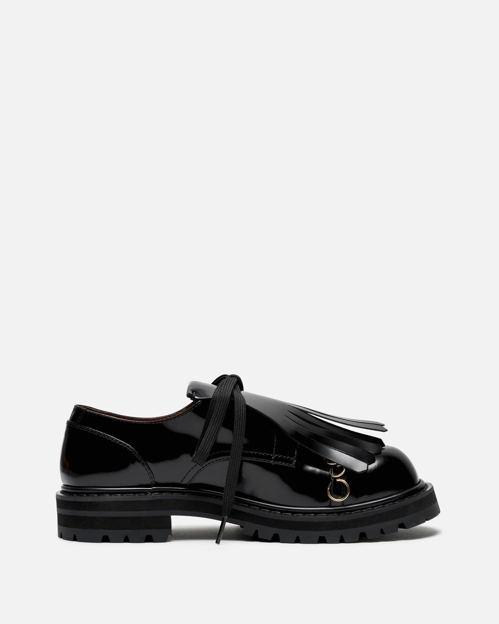Leather Dada Derby Shoe with Maxi Fringe in Black