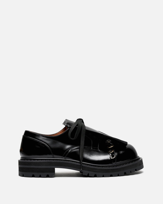 Marni Men's Shoes Leather Dada Derby Shoe with Maxi Fringe in Black