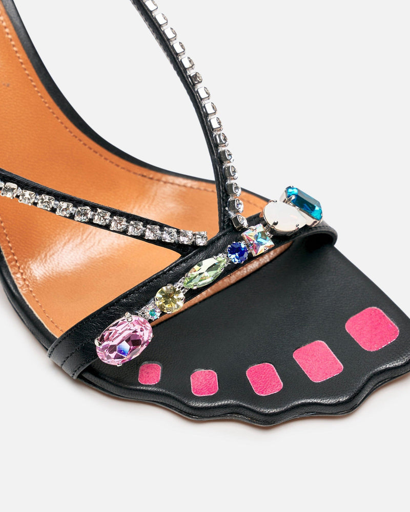 Marni Women Heels Leather Jeweled Sandals in Black