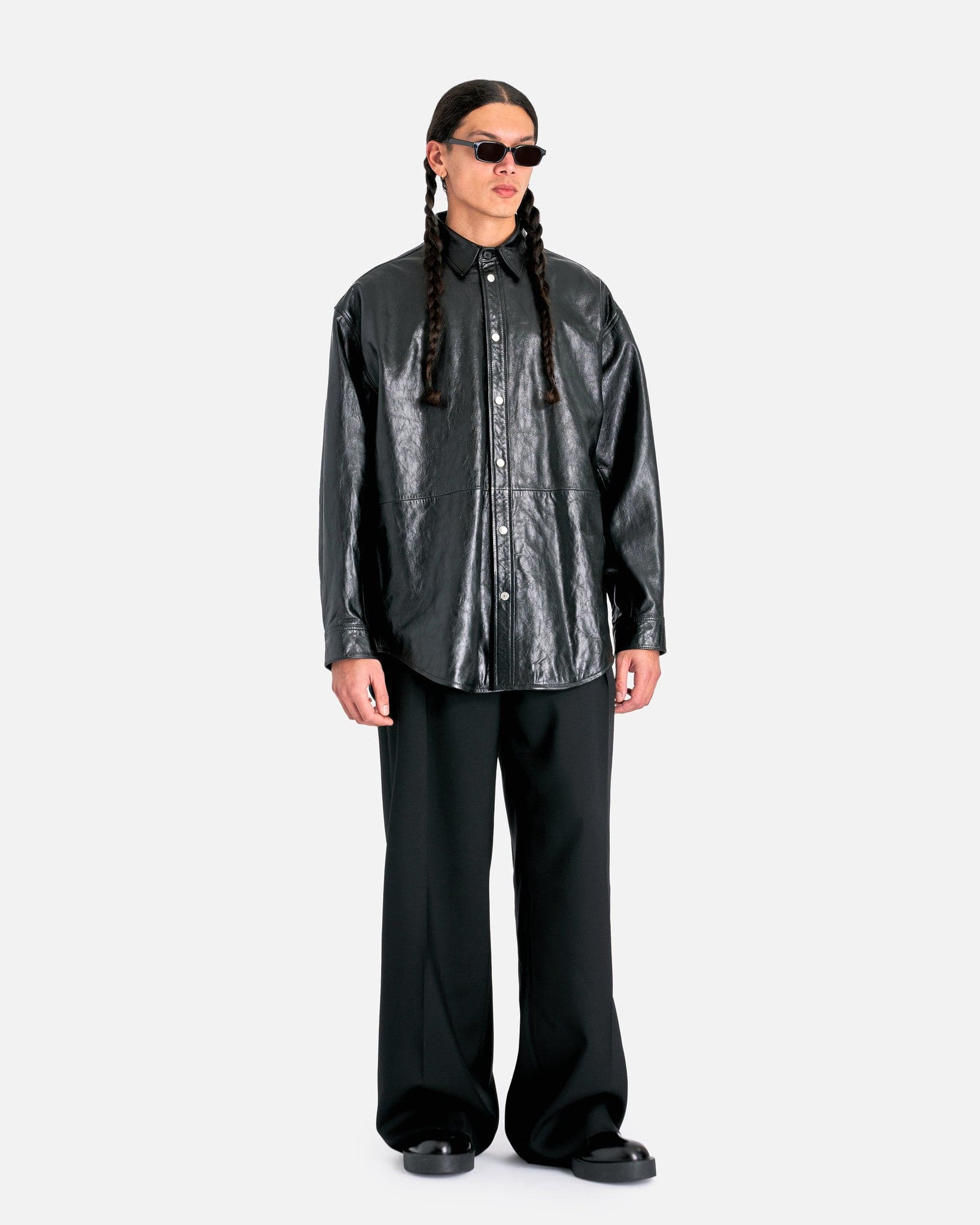 Acne Studios Men's Shirts Leather Outershirt in Black