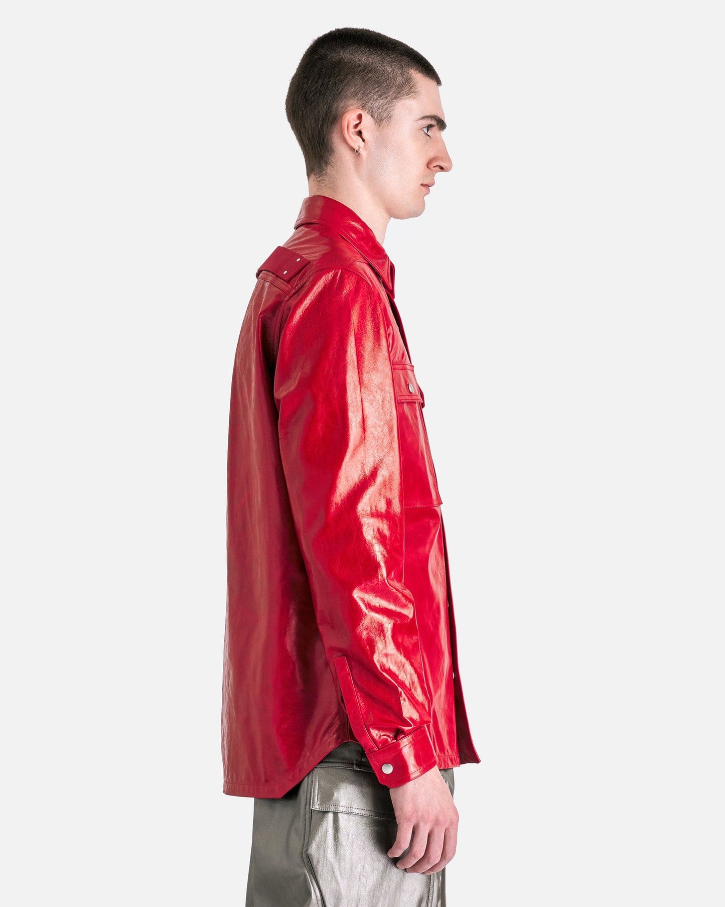 Rick Owens Men's Jackets Leather Outershirt in Cardinal Red