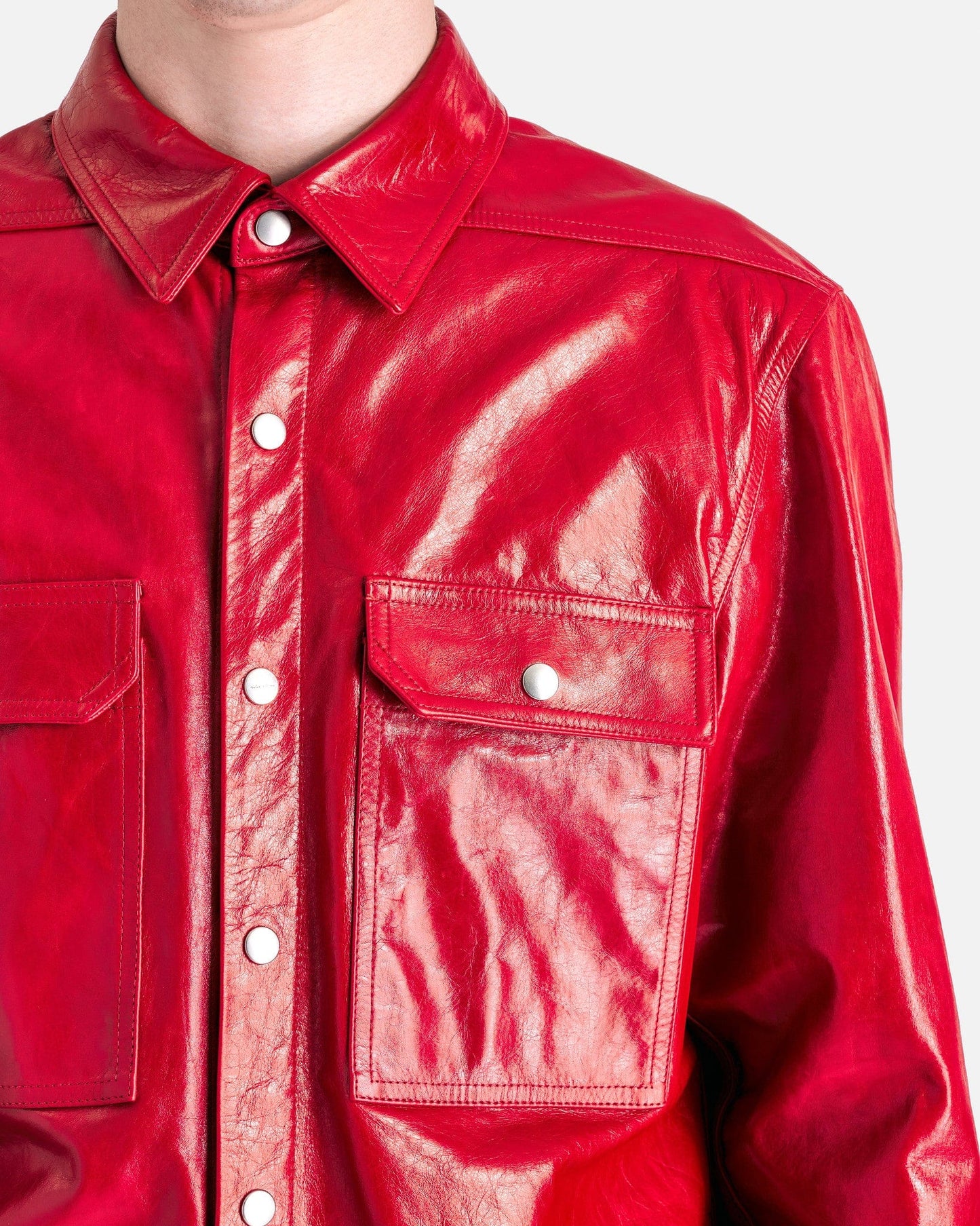 Rick Owens Men's Jackets Leather Outershirt in Cardinal Red
