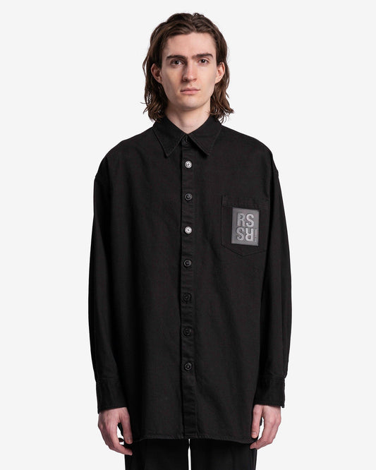Raf Simons Men's Shirts Leather Patch Oversized Denim Shirt in Black