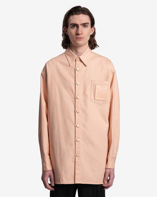 Raf Simons Men's Shirts Leather Patch Oversized Denim Shirt in Salmon