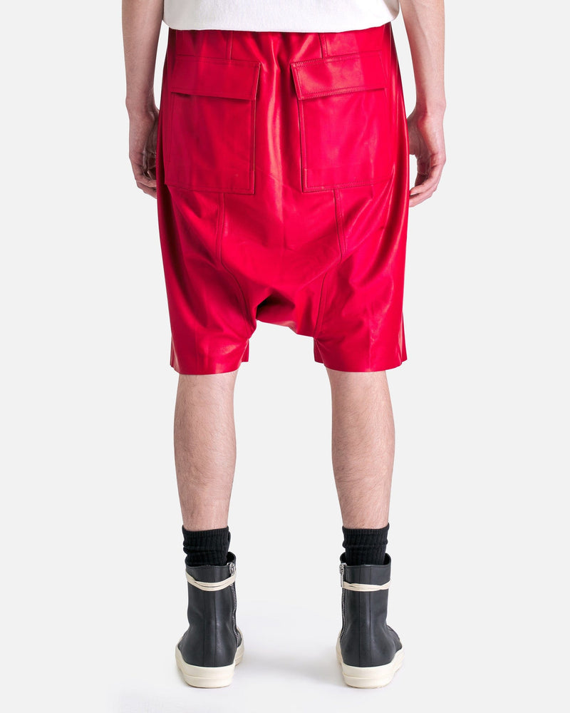 Rick Owens Men's Shorts Leather Rick's Pods in Cardinal Red