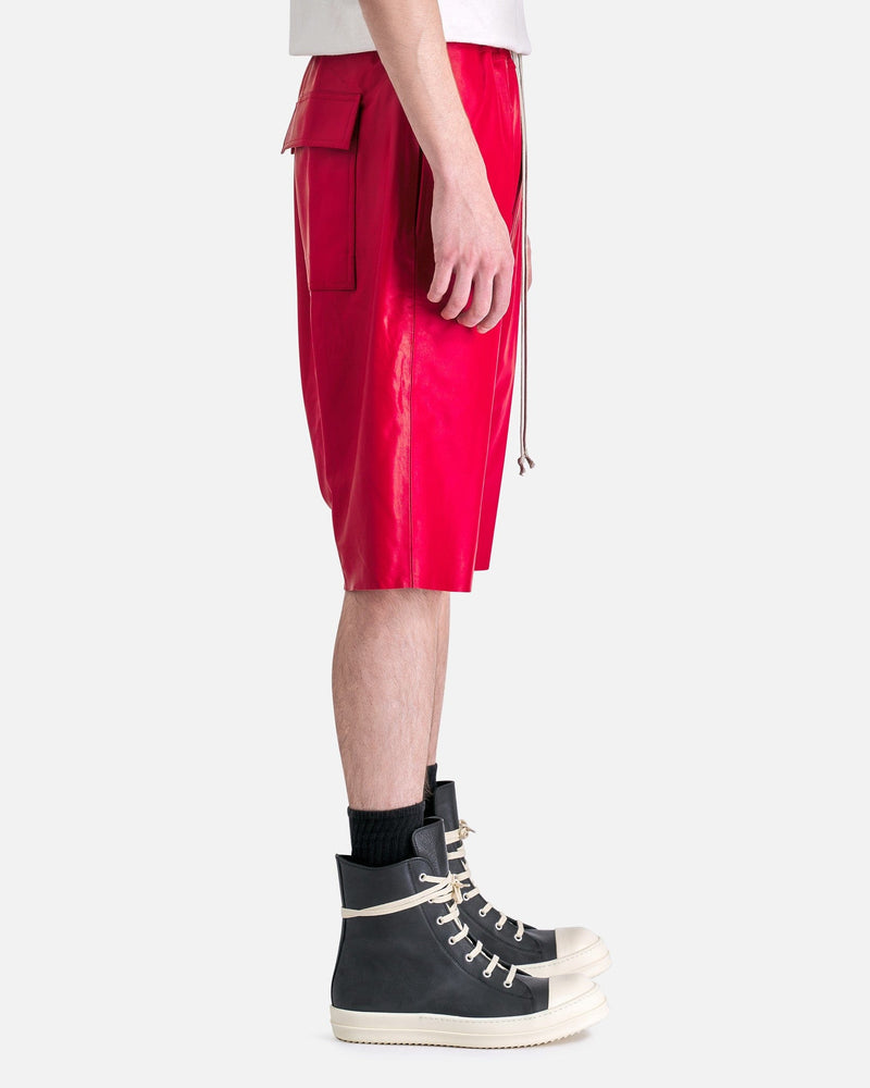 Rick Owens Men's Shorts Leather Rick's Pods in Cardinal Red