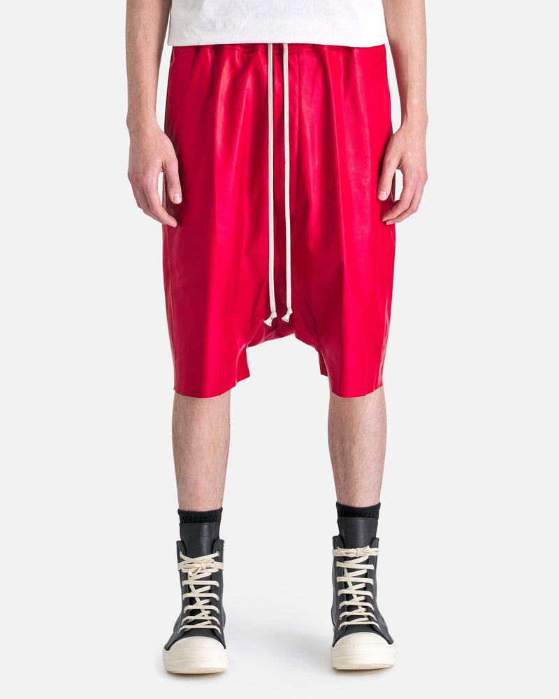 Rick Owens Men's Shorts Leather Rick's Pods in Cardinal Red