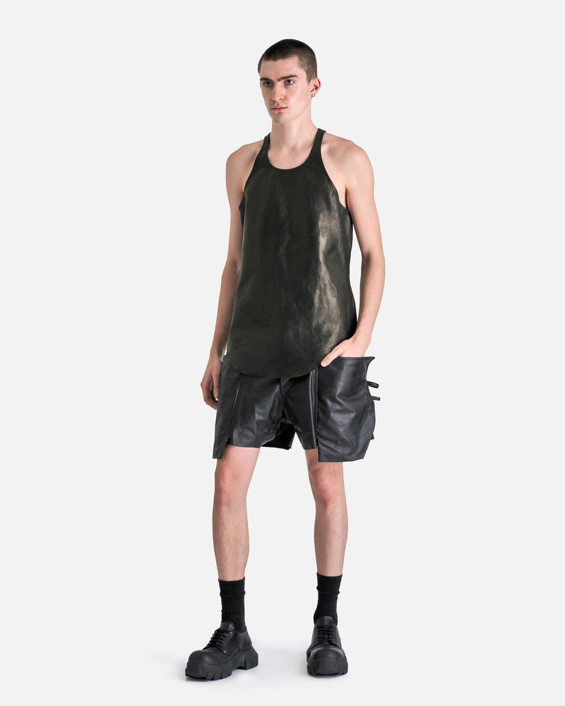 Rick Owens Men's Shorts Leather Stefan Cargo Shorts in Black